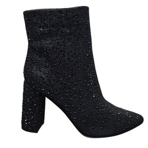 Lauren Lorraine Jam Black Shiny Rhinestone Chunky Block Heel Boot Size 11